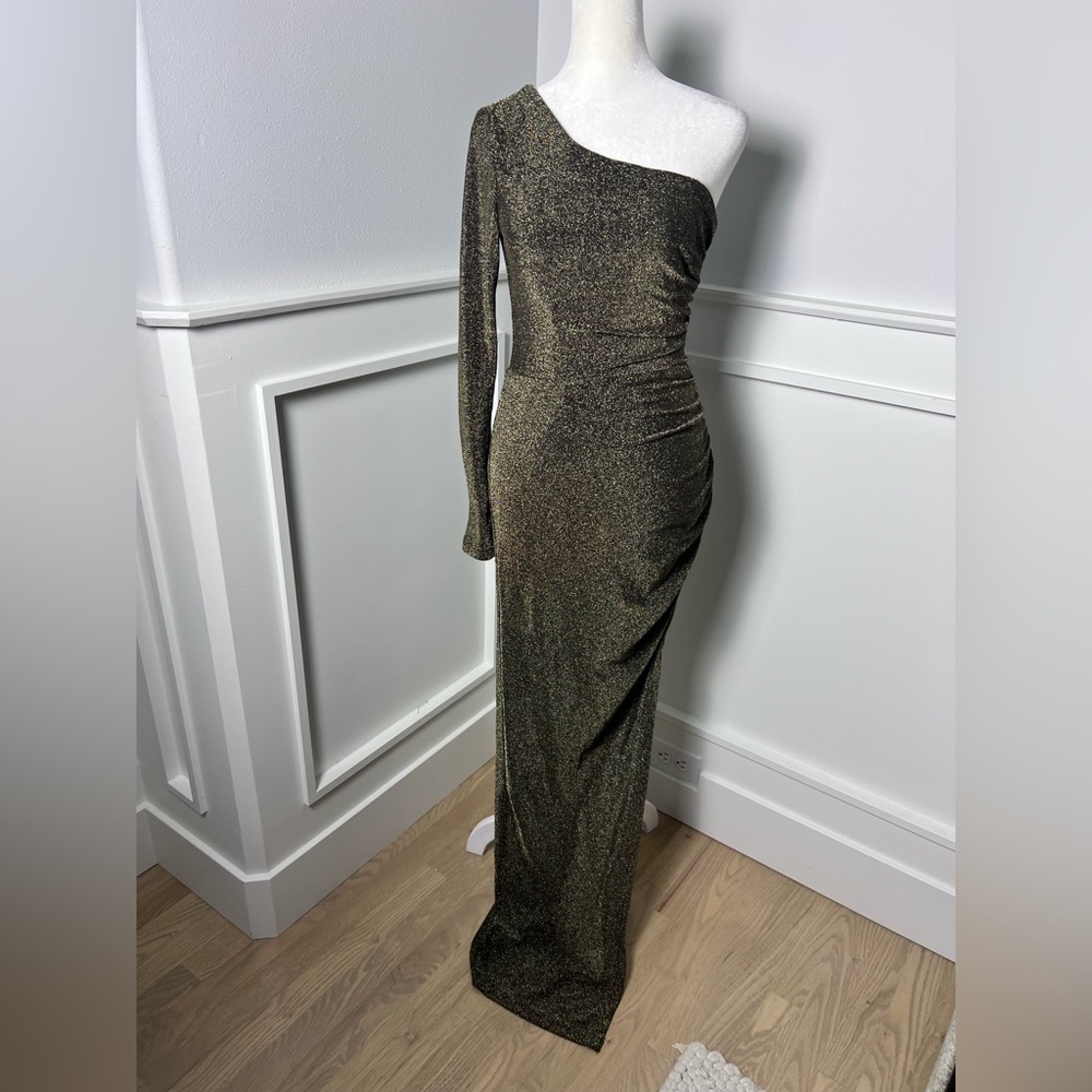 Elegant One-Shoulder  Lulus gold/ black Dress size S - Picture 7 of 10